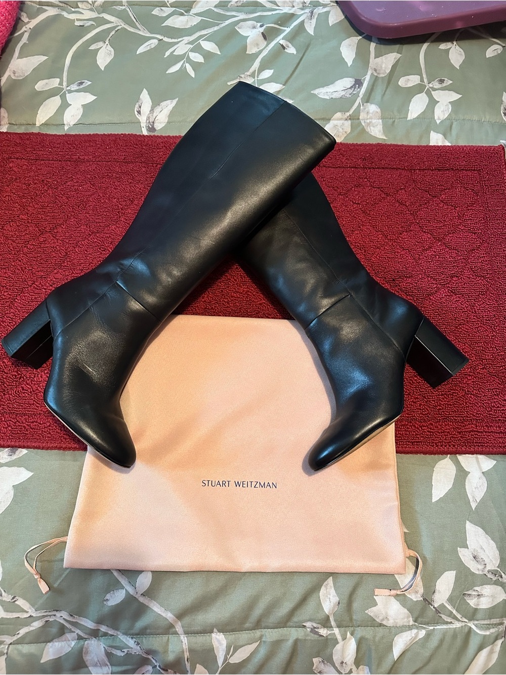 Stuart Weitzman Black Leather Knee-High Block Heel Boots